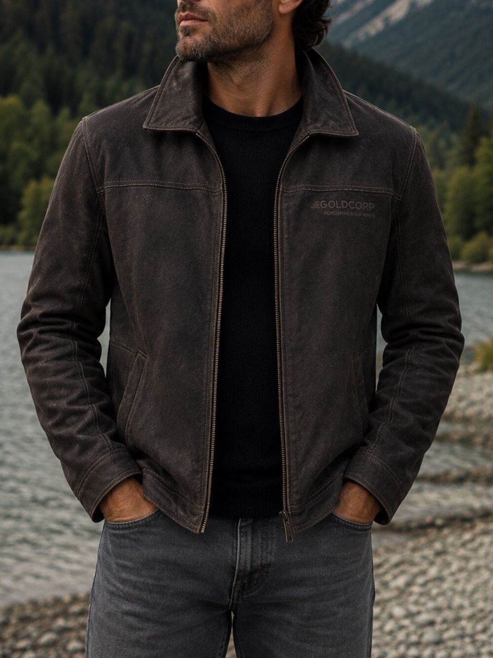 Rugged Genuine Leather Canadian Mining Jacket Mens Medium DARK Brown Coat Warm